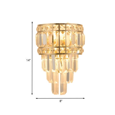 3-Light Layered Flush Mount Wall Sconce Contemporary Gold Crystal Prism Wall Mount Lighting Fixture