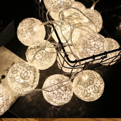 9.8ft Lace Ball Girl Bedroom Fairy Lights Fabric 20 Bulbs Modernist String Light Hanging Kit in White