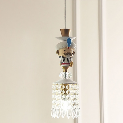Aladdin Kid Bedroom Pendulum Light Resin 1/3-Light Cartoon Hanging Pendant in White with Cascading Crystal Drape