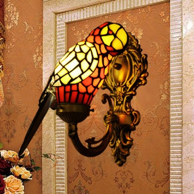 Antiqued Gold 1-Head Wall Sconce Tiffany Stained Glass Parrot Shaped Wall Mount Lighting Fixture