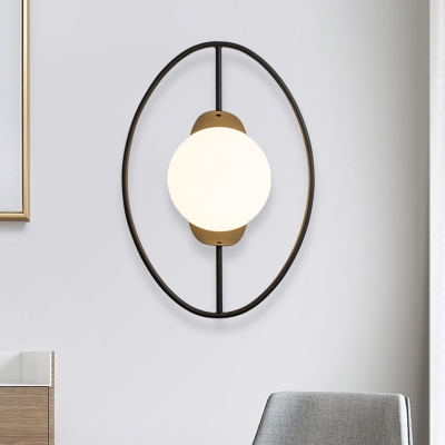 Black/Gold Circle Cross Wall Light Postmodern 1 Bulb Opal Ball Glass Sconce Lighting Fixture