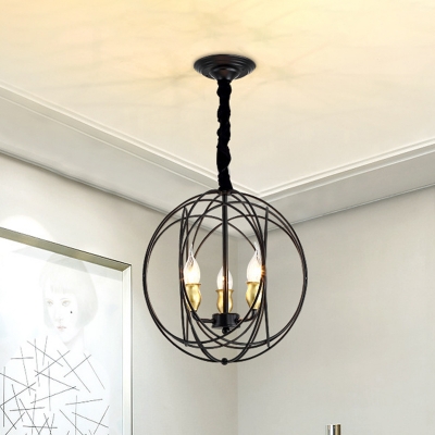 Black Interlocking Rings Chandelier Rustic Iron 3 Bulbs Dining Room Pendant Light Fixture