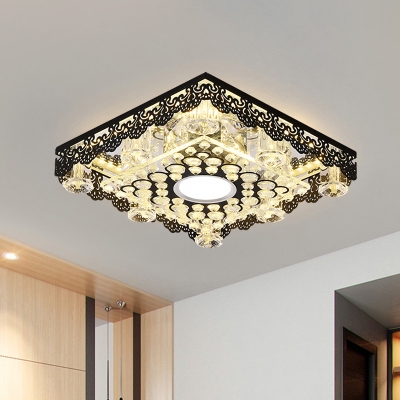Black Round/Square Flush Mount Minimalist K9 Crystal LED Foyer Flush Ceiling Light Fixture