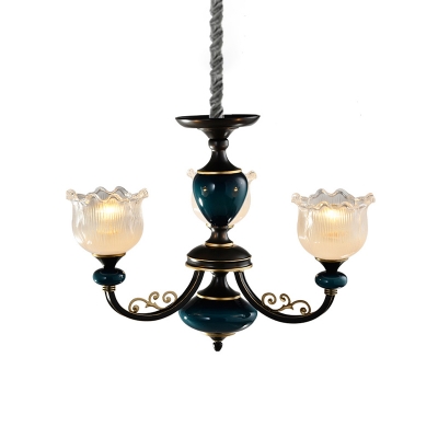 Blossom Clear Prism Glass Pendant Chandelier Rustic 3/6 Bulbs Living Room Hanging Ceiling Light in Black and Blue