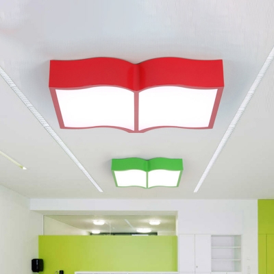 Book Kindergarten Ceiling Light Acrylic LED Kids Flush Mount Lighting Fixture in Red/Yellow/Blue