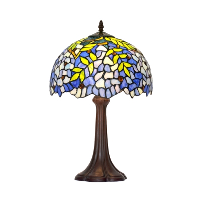 Bowl Nightstand Light Baroque Style Cut Glass 1-Light Bronze Leaf Patterned Table Lamp