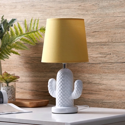 Cactus Bedroom Night Stand Lamp Ceramic Single Nordic Table Light with Cone Shade in Yellow