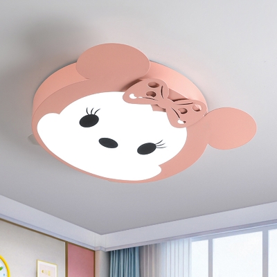 Cartoon Cat Iron Ceiling Lighting Integrated LED Flush Mount Fixture with Acrylic Diffuser in Black/Pink