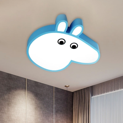 Cartoon LED Ceiling Flush Mount Blue/Pink Pig Flush Light Fixture with Acrylic Shade for Nursery