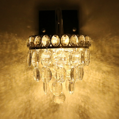 Chrome Layered Wall Sconce Light Modern Cut Crystal Living Room LED Wall Lamp Fixture