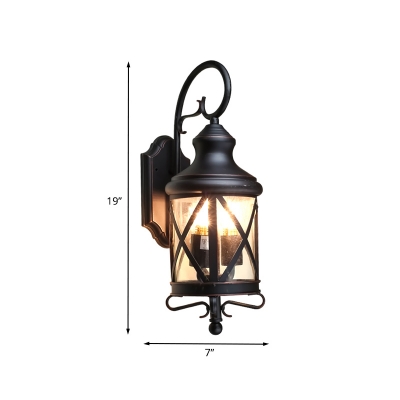 Clear Glass Black Wall Light Fixture Cylinder 2 Lights Traditional Wall Mounted Lamp