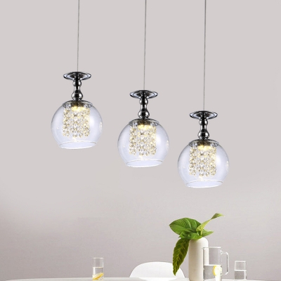 Clear Glass Goblet Cluster Pendant Light Modern 3 Heads Kitchen Bar Hanging Lamp with Crystal Fringe Inside