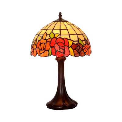 Coffee 1 Bulb Nightstand Light Tiffany Hand Cut Glass Lattice Bowl Night Lighting with Blossom Pattern