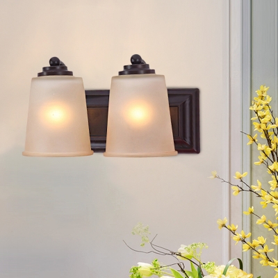 Cone Frosted Glass Wall Lighting Antique 2 Bulbs Bathroom Wall Light Fixture in Black