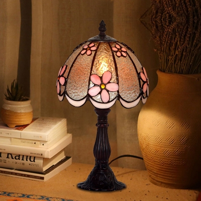 

Cut Glass Scalloped Edge Night Lamp Mediterranean 1 Bulb Coffee/White Desk Lighting with Bloom Pattern, White;coffee, HL624754