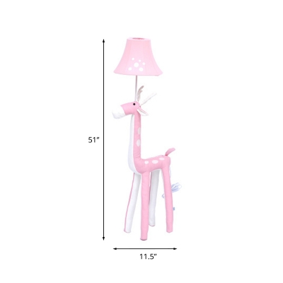Deer Nursery Floor Lighting Fabric 1 Bulb Cartoon Floor Standing Light in Pink with Bell Shade