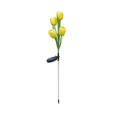 Fabric Tulip Flower Solar Ground Light Nordic 4-Head Yellow-White/White/Yellow LED Stake Lights for Garden, 2 Packs