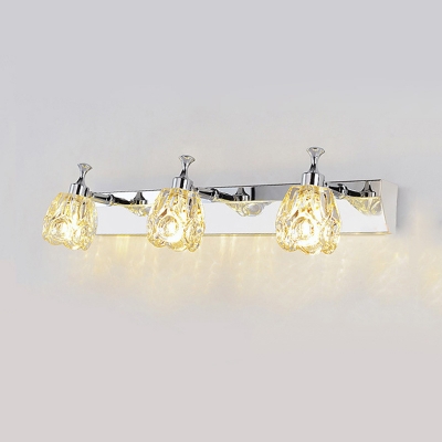 Floral Bathroom Vanity Light Contemporary Crystal 1/2/3-Head White Wall Lamp in Warm/White Light