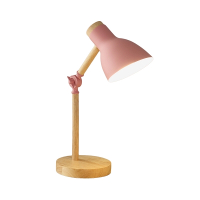 Funnel Swing Arm Task Light Macaron Iron 1 Head Black/Pink/Yellow and Wood Reading Lamp for Kid Room