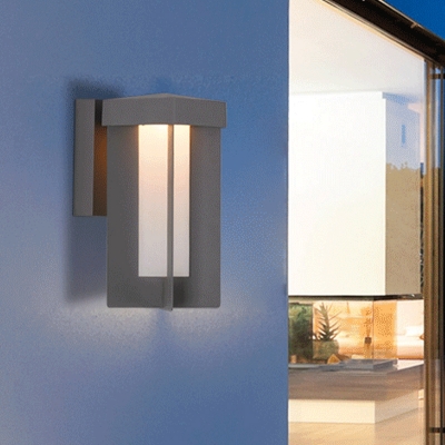 Grey 1 Bulb Wall Sconce Light Retro Cream Glass Rectangular Wall Lighting for Courtyard