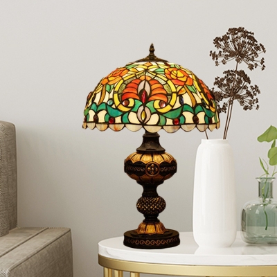 Hemispherical Table Lamp Tiffany Stained Glass Single Orange/Beige Night Stand Light for Dining Room