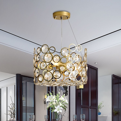 Inserted K9 Crystal Circles Chandelier Contemporary 4 Lights Dining Room Hanging Lamp Kit in Gold