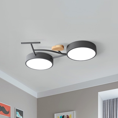 Kids Bike Iron Flush Mount Fixture LED Close to Ceiling Light in Grey/White/Green and Wood with Recessed Diffuser