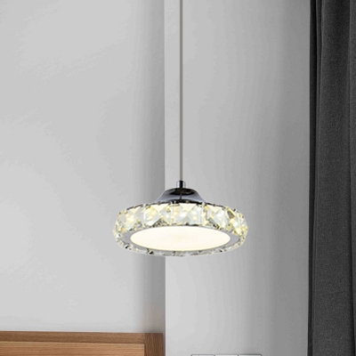 Loop Restaurant Pendant Lighting Modern K9 Crystal LED Chrome Hanging Light in Warm/White Light