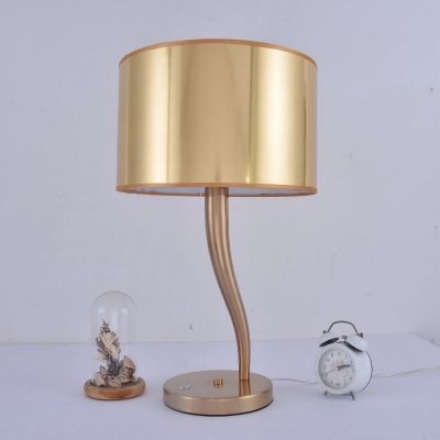 Mid-Century Drum Touch Table Lamp Iron Single-Bulb Living Room Nightstand Light in Polished Gold