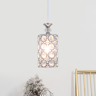 Minimal 3-Light Multi Light Pendant Silver Cylinder Ceiling Lamp with Clear Crystal Shade