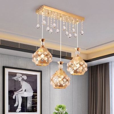 

Minimalism Ball Ceiling Light 3 Heads Inserted Crystal Cluster Pendant Lamp in Gold, HL628499