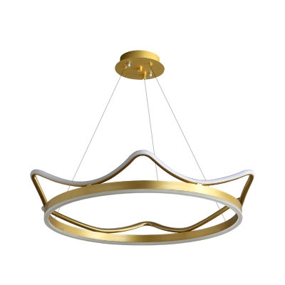 Minimalism Crown LED Hanging Light Kit Acrylic Bedroom Pendant Chandelier in Pink/Gold