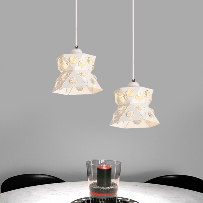 Minimalist Geometric Metal Ceiling Lamp 1 Light Inserted Crystal Suspension Lighting Fixture in White