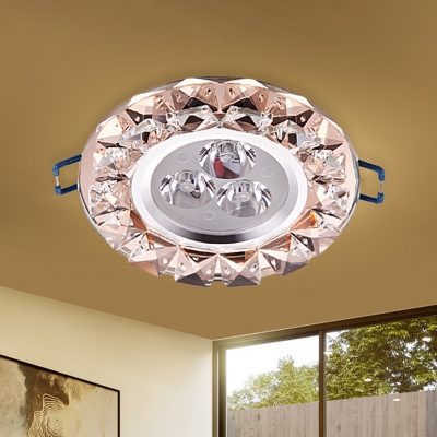 Modern Circular Flush Mount Lighting LED Crystal Ceiling Light Fixture in Rose Gold