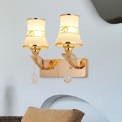 Modernism 2-Light Wall Lighting Idea with Opal Glass Shade Gold Bell Wall Mounted Lamp Fixture