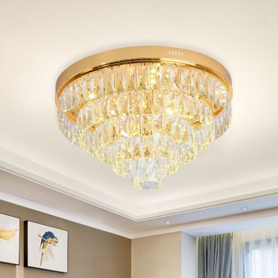 Modernism Tiered Flush Light Fixture Crystal Rectangle LED Flush Mount Lamp in Gold, 16