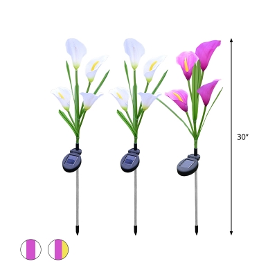 Modernist 4 Bulbs LED Stake Light Fixture Purple-White/Yellow Calla Lily Solar Ground Lamp with Fabric Shade, Pack of 3