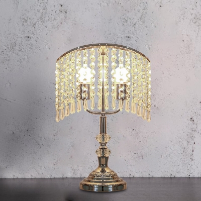 Modernist Cascade Nightstand Lamp 2 Bulbs Clear Faceted Crystal Night Table Lighting in Chrome/Gold