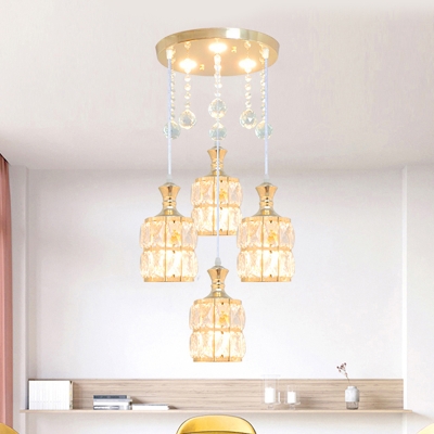 Modernist Faceted Crystal Cluster Pendant Light 3 Lights Ceiling Suspension Lamp in Gold