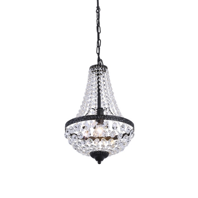 Octagon Crystal Beaded Basket Pendant Victorian Style 1 Bulb Dining Room Suspension Light in Black