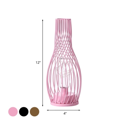 Open Vase LED Nightstand Lamp Macaron Metal Bedroom Table Light in Pink/Black/Gold with USB Cable