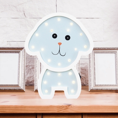 Pink/Blue Puppy Mini LED Night Light Kids Style Handcrafted Wood Battery Powered Wall Mount Lamp