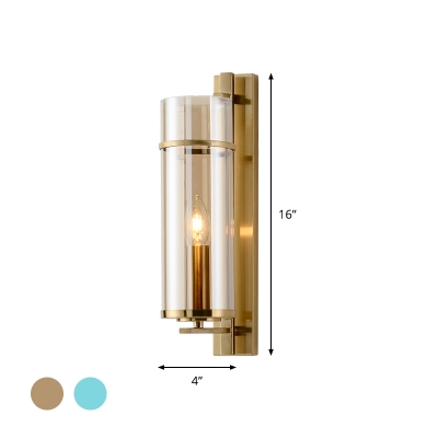 Piping Wall Light Fixture Postmodern Water Blue/Cognac Glass 1 Bulb Bedroom Sconce Lamp