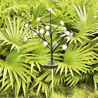 Plastic Flower Solar Stake Lighting Modernist 15-Head Green LED Ground Light for Garden, Pack of 2