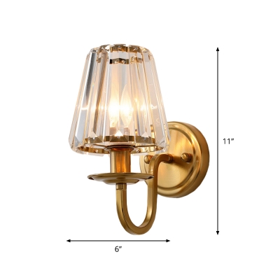 Post-Modern Cone Shade Wall Light 1-Bulb Crystal Sconce Lighting Fixture in Gold