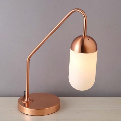 Postmodern Capsule Milk Glass Night Lamp 1 Bulb Table Lighting with Gooseneck Arm in Copper