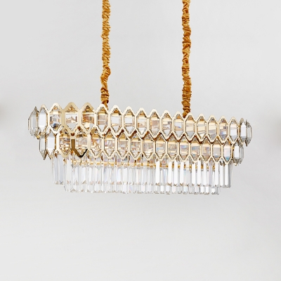 Postmodern Oblong Island Pendant 10 Bulbs Crystal Rectangle Suspension Light in Gold