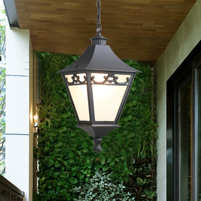 Pyramid Balcony Suspension Lighting Rural Frosted Glass 1-Bulb Black/Bronze Pendant Light Fixture