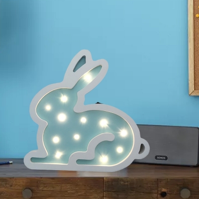 Rabbit Kids Play Room Table Light Wooden Cartoon Style LED Wall Mount Night Lamp in Pink/Blue/Yellow
