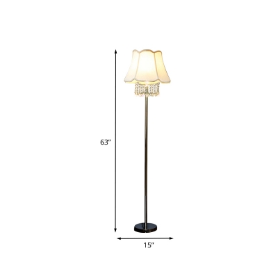 Simple Bell Standing Light 1-Head Fabric Stand Up Lamp in White with Crystal Draping